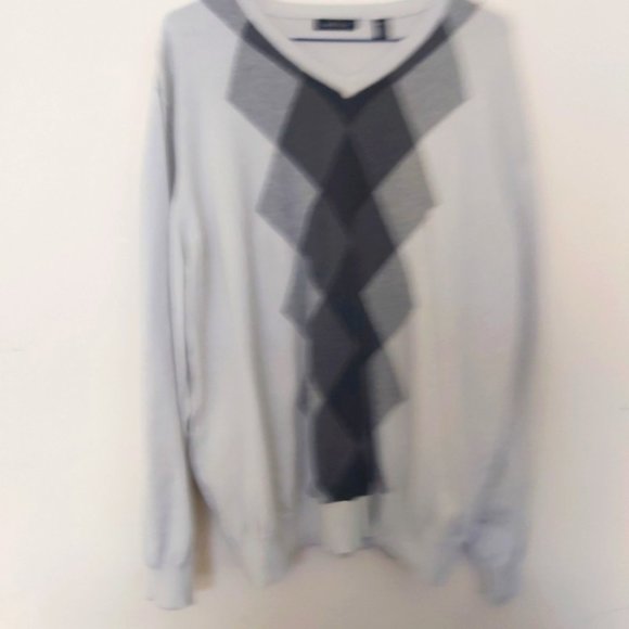 VAN HUESEN | Men's V-Neck Argyle Sweater Grey White Black Size X Large - Picture 1 of 5